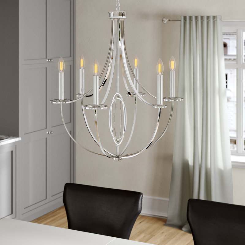 Schaper 6 Light Candle Style Geometric Chandelier Schaper 6 Light Candle Style Geometric Chandelier